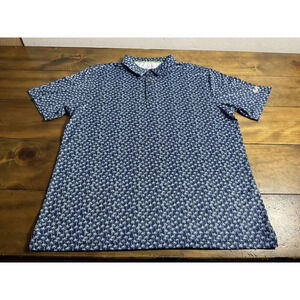 Maelreg Men's Performance Golf Polo Shirt Navy Palm Trees AOP Size Large